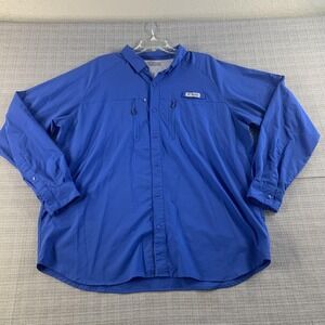 Columbia PFG Shirt Mens Extra Large Blue Omni-Shade Vented Fishing Zip Pockets